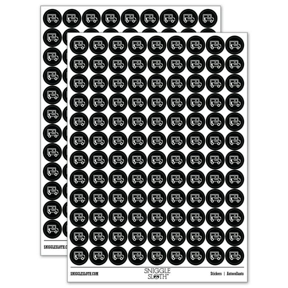 School Bus Icon 200+ Round Stickers - Black - Matte Finish - 0.50" Size