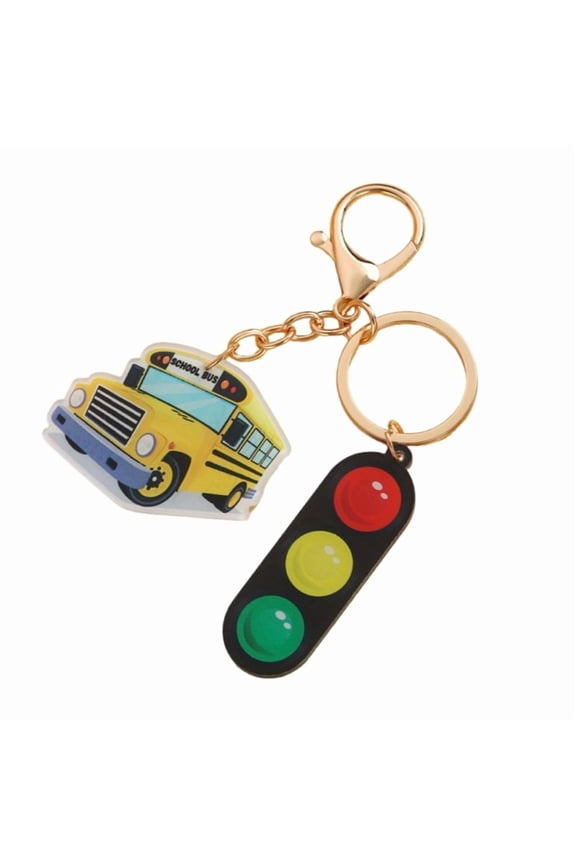 School Bus Keychain Pendant Traffic Light School Bus Hanging Keychain Backpacks Charm Accessories Graduation Season Gift