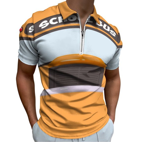 School Bus Men Zipper T-shirt Summer Casual Short Sleeve T-shirt Top