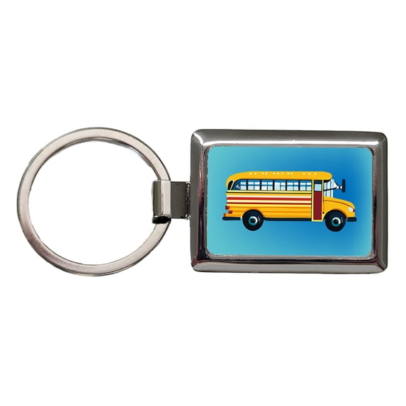 School Bus Metal Rectangle Keychain