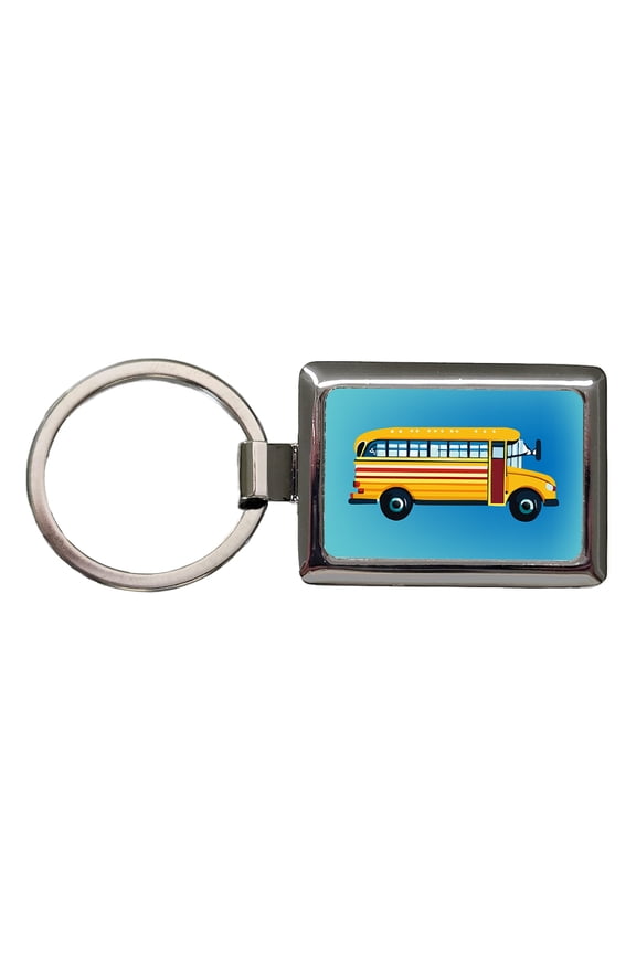 School Bus Metal Rectangle Keychain