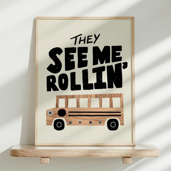 School Bus Neutral Vehicles Classroom Wall Decor, Unframed Paper Print