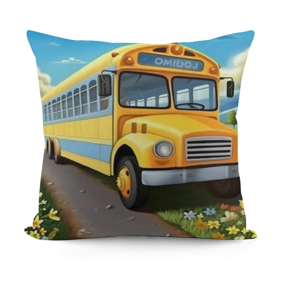 School Bus Pillow Sham, Bus Driver Laughing and Driving Cartoon Funny Drawing Wheels on The Road, Decorative Standard King Size Printed Pillowcase,Mustard Yellow