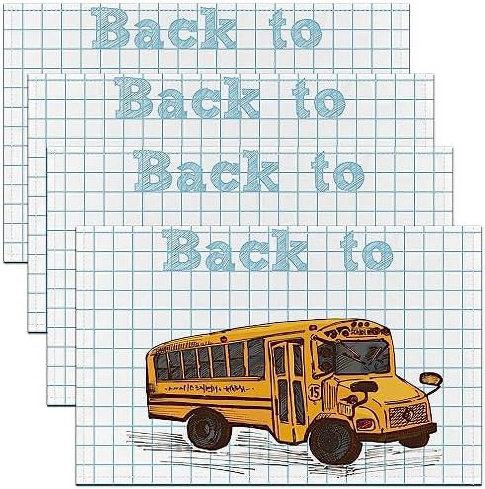 School Bus Placemats 12x18 Inch Set of 4 Watercolor Yellow Vehicle