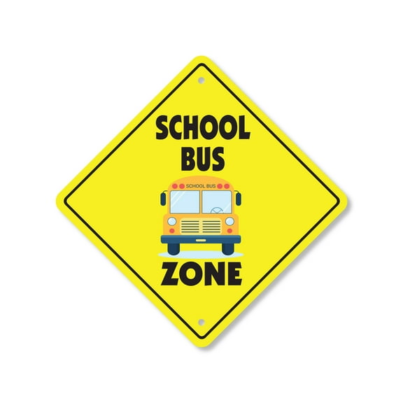 School Bus Plastic Crossing Sign - 12 Inch X 12 Inch Xing Sign Gift Vehicle Safety Transport Kids Education Yellow Decor Driver Fun Route Friendly