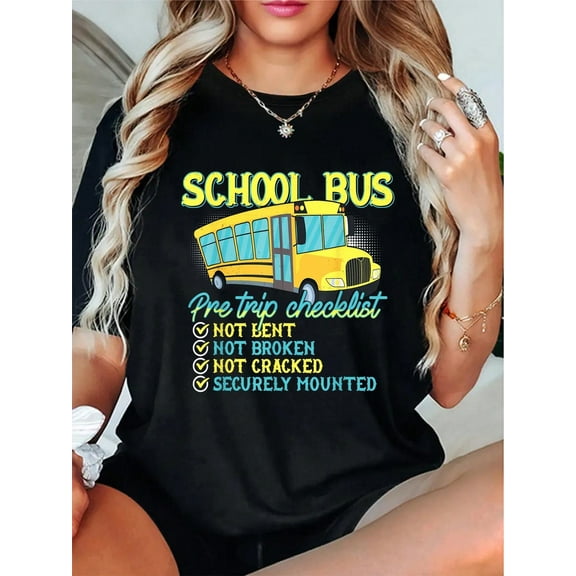 School Bus Pre Trip Checklist Funny School Bus Driver T-Shirt Round Neck Short Sleeve T-Shirt Women'S Men Graphic Tee