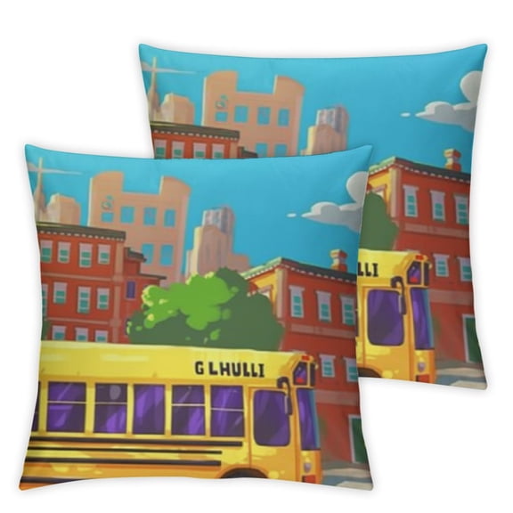 School Bus Print Throw Pillows Covers,Couch Sofa Pillow Cases,Zipper Bedding Pillow Cases for Home