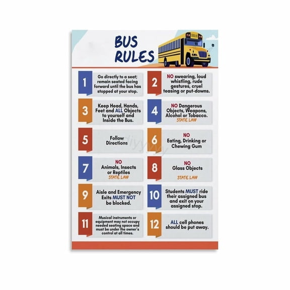 School Bus Rules School Classroom Wall Art Poster (6) Canvas Painting Posters And Prints Wall Art Pictures for Living Room Bedroom Decor