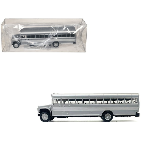 School Bus Silver Metallic 1/87 HO Plastic Model by Promotex