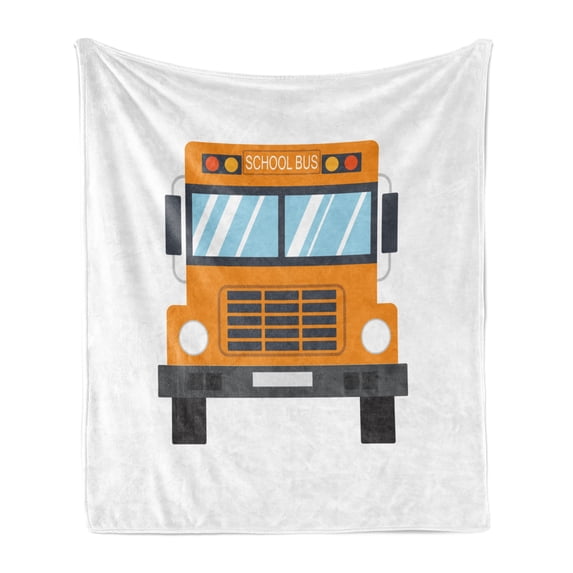 School Bus Soft Flannel Fleece Throw Blanket, Academic Life Orange Vehicle for Carrying Children Descriptive Caricature, Cozy Plush for Indoor and Outdoor Use, 50" x 60", Multicolor, by Ambesonne