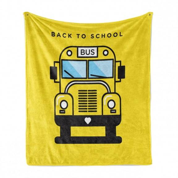 School Bus Soft Flannel Fleece Throw Blanket, Funky Illustration of 4 Wheel Transport, Cozy Plush for Indoor and Outdoor Use, 50" x 70", Yellow, by Ambesonne