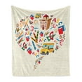 thumbnail image 1 of School Bus Soft Flannel Fleece Throw Blanket, Speech Bubble from Education Tools ABCs Rulers Scissors Notebooks Crayons, Cozy Plush for Indoor and Outdoor Use, 50" x 70", Multicolor, by Ambesonne, 1 of 6