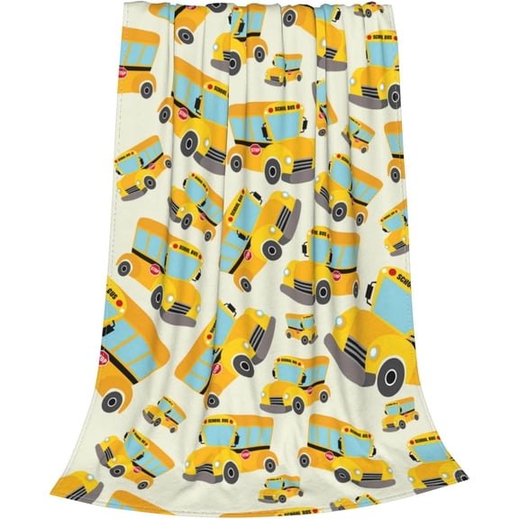 School Bus Soft Flannel Throw Blanket, Soft & Warm Fleece Blanket for Baby Children, Cozy Plush for Indoor and Outdoor Use, 40" x 50" Yellow