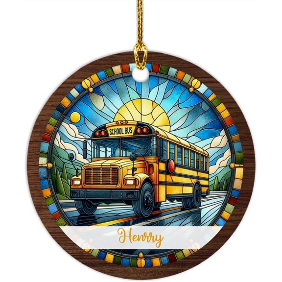School Bus Stained Glass Style Ornament, Customized Christmas 2025, Personalized Name Keepsake, Gift for Bus Lover