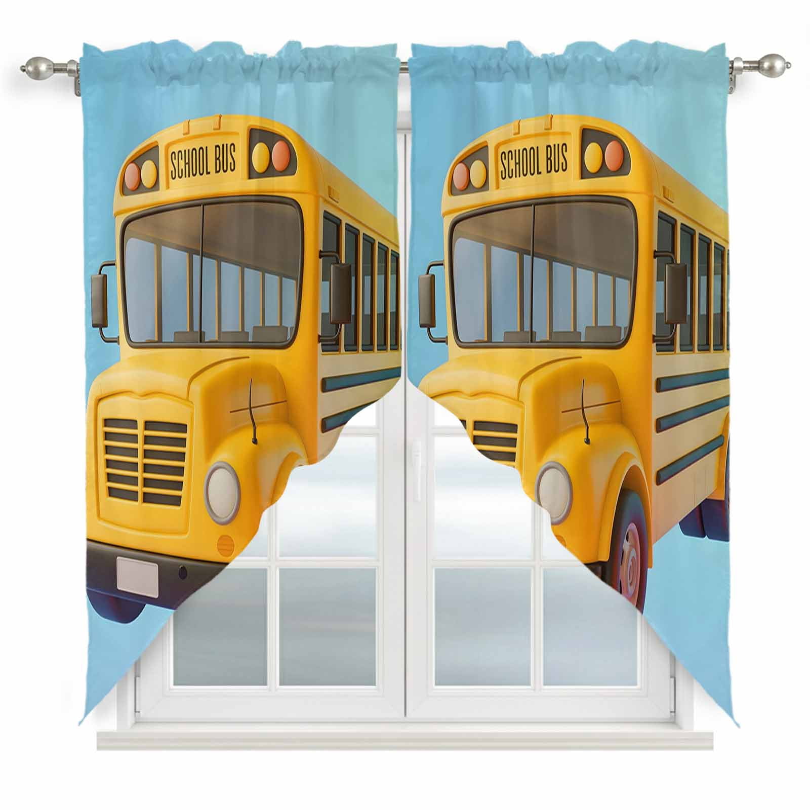 Transit Valances School Bus Swag Curtains for Kitchen/Bedroom/Living Room, Cartoon Funny ...