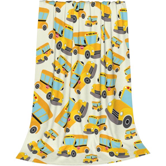 School Bus Throw Blanket, Yellow Car Fuzzy Soft Blanket, Warm Cozy Flannel Blanket for Couch Sofa and Bed, Super Soft and Lightweight Blanket for All Seasons, 30 x 40 inches