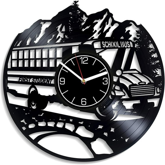 School Bus Vinyl Record Wall Clock Bus Vinyl Clock Auto Home Decoration School Bus Wall Art Auto Clock Bus Wall Clock Modern Car Gift Vintage Clock 12 inch Wall Clock