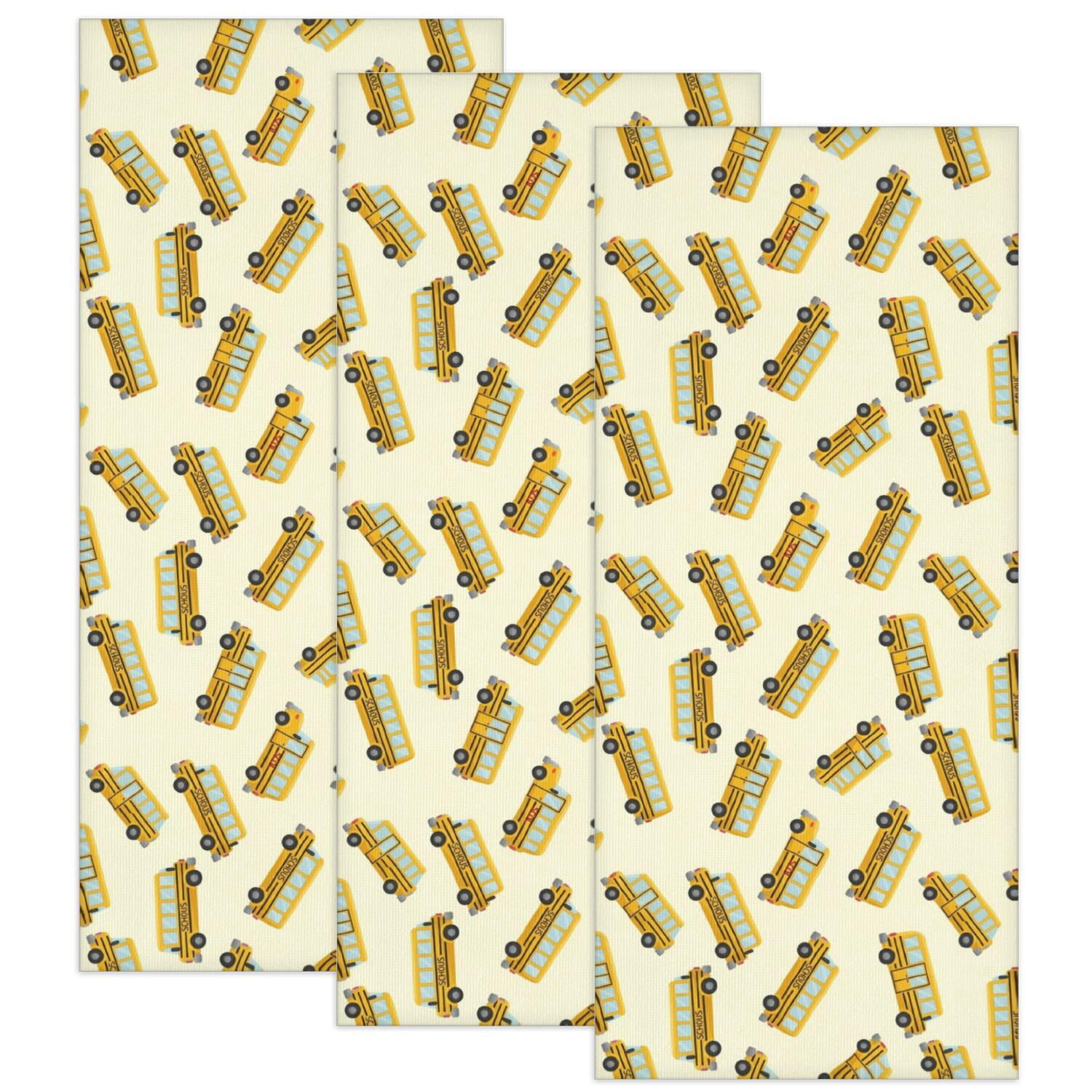 School Bus and Wheels Beige Pattern 3 Pack Microfiber Multipurpose ...
