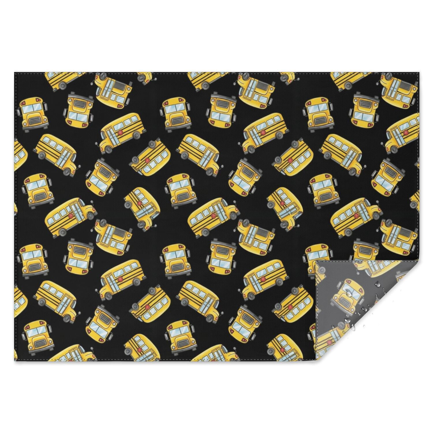 School Bus and Wheels Black Pattern Waterproof Tablecloth, Rectangular ...