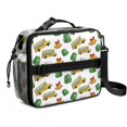 thumbnail image 1 of School Bus and Backpacks White Pattern Insulated Lunch Bag with Shoulder Strap and Bottle Holder,Bento School Lunch Bag Box,11x9.5x3.5 Inches, 1 of 5