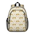 thumbnail image 1 of School Bus and Flowers Beige Pattern Backpack for School, Cute School Bag with Adjustable Shoulder Straps and Padded Back, 15"x11.42"x5.5", 1 of 5