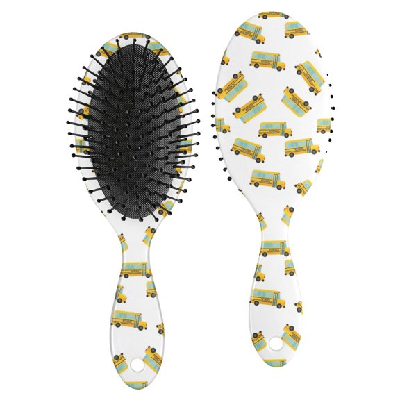School Bus and Wheels White Pattern Brush, Detangling Hair Brush,Oval Paddle Hair Brush, Air Cushion Design Gifts for Holiday Birthday Gifts