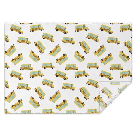 School Bus and Wheels White Pattern Waterproof Tablecloth, Rectangular ...