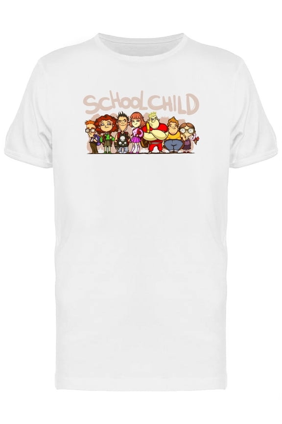 School Child Cool Kids Cartoon T-Shirt Men -Image by Shutterstock, Male Large