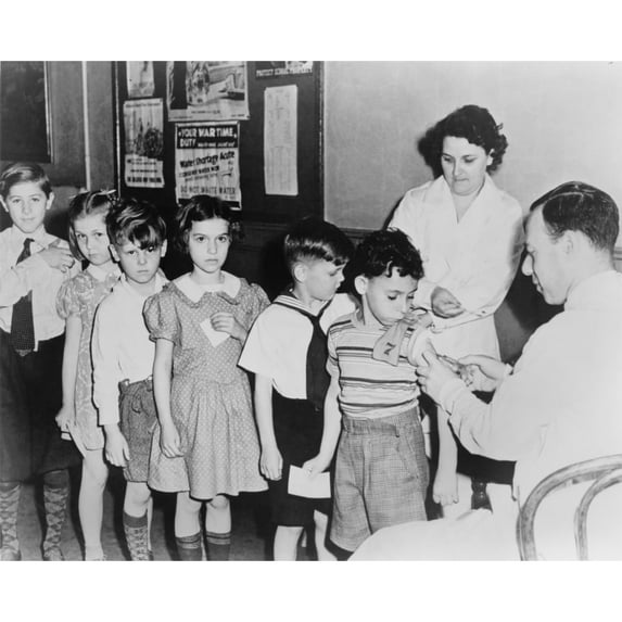 School Children Waiting In Line For Immunization Shots At A Child Health Station In New York City History
