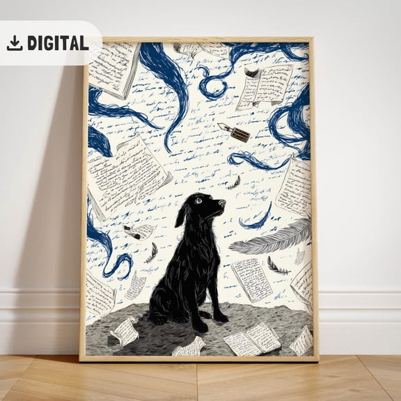 School Classroom Decor, Literature Teacher, Cute Dog Reading Poster, Vintage Book Reader Wall Art, Bookish Poster Bookworm Art, Stretched Canvas Size 8x12