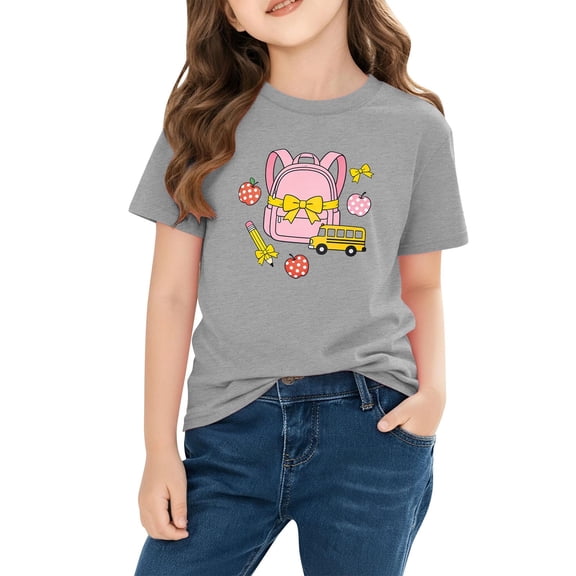 School Clothes for Girls Fashion Graphic Short Sleeve Crewneck Casual Pullover Tops Girls Shirts Size 3-10