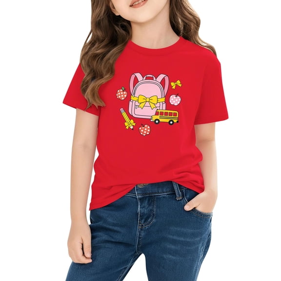 School Clothes for Girls Fashion Graphic Short Sleeve Crewneck Casual Pullover Tops Girls Shirts Size 3-10