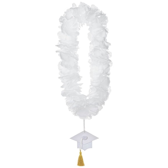 School Colors Fabric Lei with Graduation Cap White (1ct)