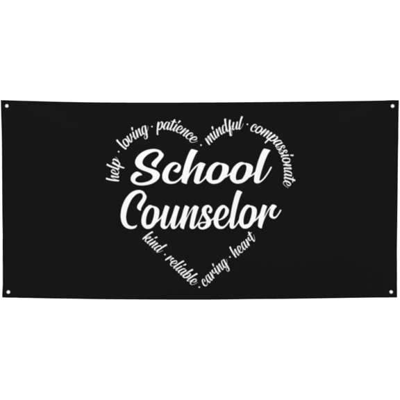 School Counselor Heart Word Cloud Garden Party Sign Waterproof Banner For Indoor & Outdoor Lawn, Yard, And Patio Decoration,35" X 71"