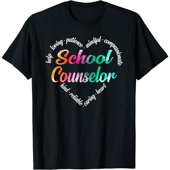 School Counselor Heart Word Cloud Watercolor Rainbow T-Shirt