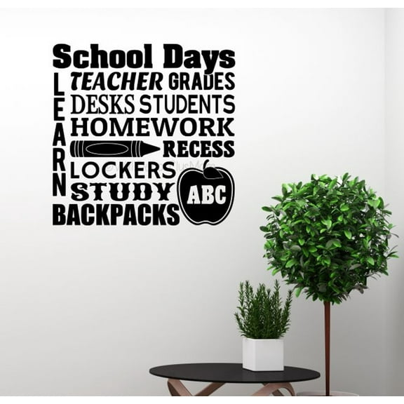School Days Learn Teacher Subway Art Words Inspirational Quote for Wall Decor Art - Kids Classroom Wall Art Decals - Motivational Phrase Vinyl Sticker - School Vinyl Wall Art, 23x23-Inch, Black