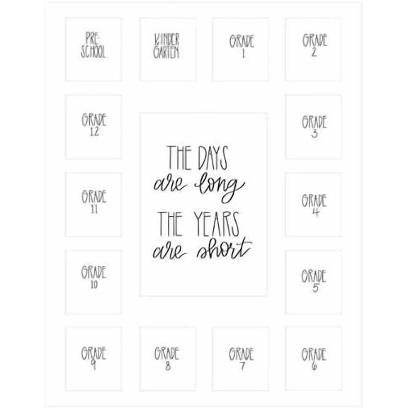 School Days Picture Mat with Multiple Openings - School Years Photo Collage - No Frame - 1 Pre-School & Kindergarten to 12th Grade (15 Photos, 1PreK - 12th, White)