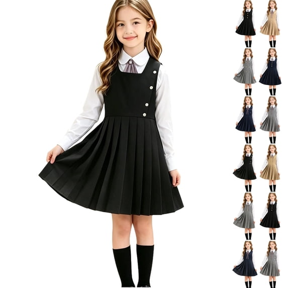 School Dresses for Girls Sleeveless Uniform Jumper Dress Soft Crew Neck A-Line Trendy Dress for Girls Dark Green