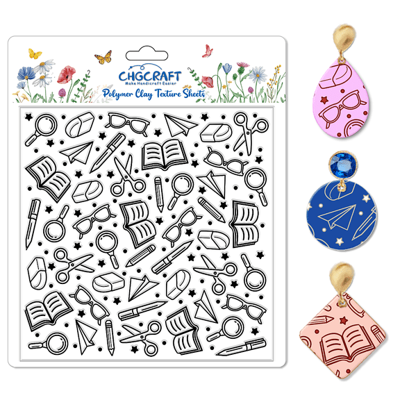 School Elements Polymer Clay Texture Sheets Seamless Pattern Books Silicone Texture Mat Modeling Pattern Pad