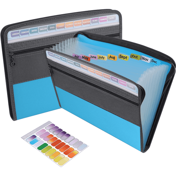 Homeminion Accordion Folder,Accordion File Organizer with Zip Closure Expanding File Folder 13 Pockets Portable Letter A4 Paper Accordion File Organizer for School Office Documents(Blue)