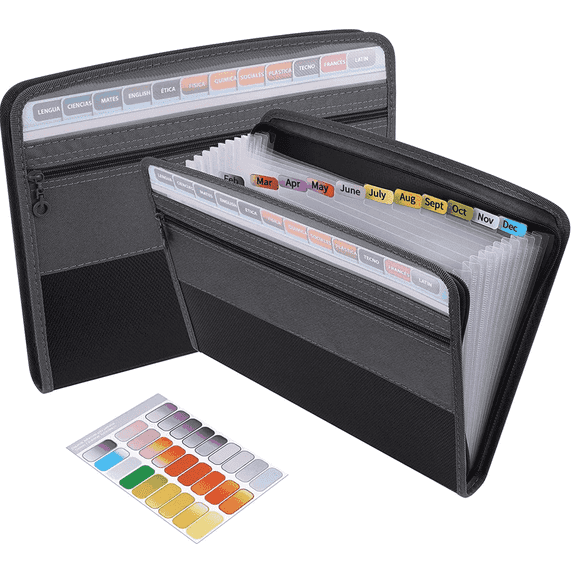 Accordion Expanding File,Accordion File Organizer with Zip Closure Expanding File Folder 13 Pockets Portable Letter A4 Paper Accordion File Organizer for School Office Documents(Black)