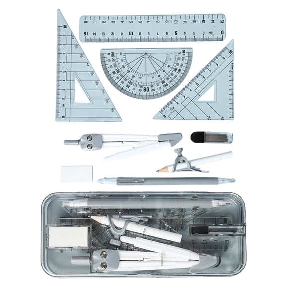 School Geometry Essential With 9 Safe Plastic Tools, Portable Classroom Supply