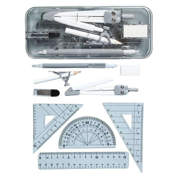 School Geometry Essential With 9 Safe Plastic Tools, Portable Classroom Supply