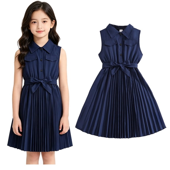 Dress Sleeveless Shirtdress A-Line 7-8 Years Girls Clothes