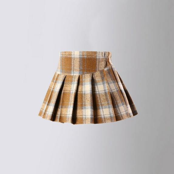 School Girls Plaid Skirt Autumn Winter Woolen Christmas New Year A-line Short Skirt for Kids Fashion Festive Party Holiday Skirt (2362 khaki,110cm)