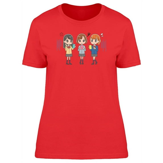 School Girls With Smartphones T-Shirt Women -Image by Shutterstock, Female Large