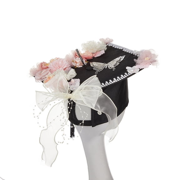 School Graduation Party Caps with Realistic Flower Plain Mortarboard Hat University Bachelor Doctor Academic Doctor Hat