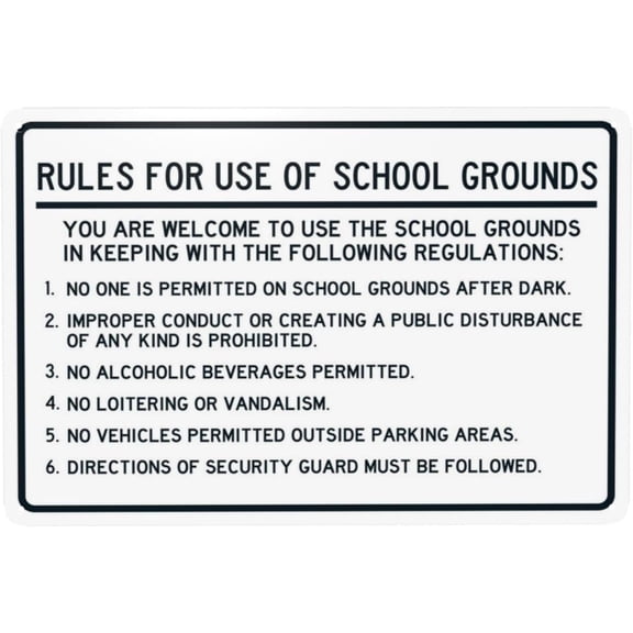 School Grounds Rules Warning Sign, Security Safety Metal Signs, Vintage Caution Poster Wall Decor for Business Office Home Street Road Custom Use 12 x 8 Inch