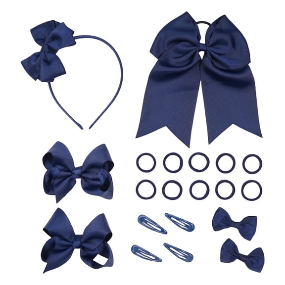 School Hair Accessories Set for Little Teen Girls Uniform Hair Bows Set with Hair Clips,Headbands and Ponytail Holders
