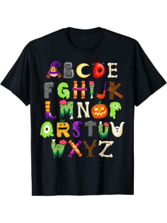 School Halloween Abcs Learning Kindergarten Teacher Alphabet T-Shirt, Size S-5XL
